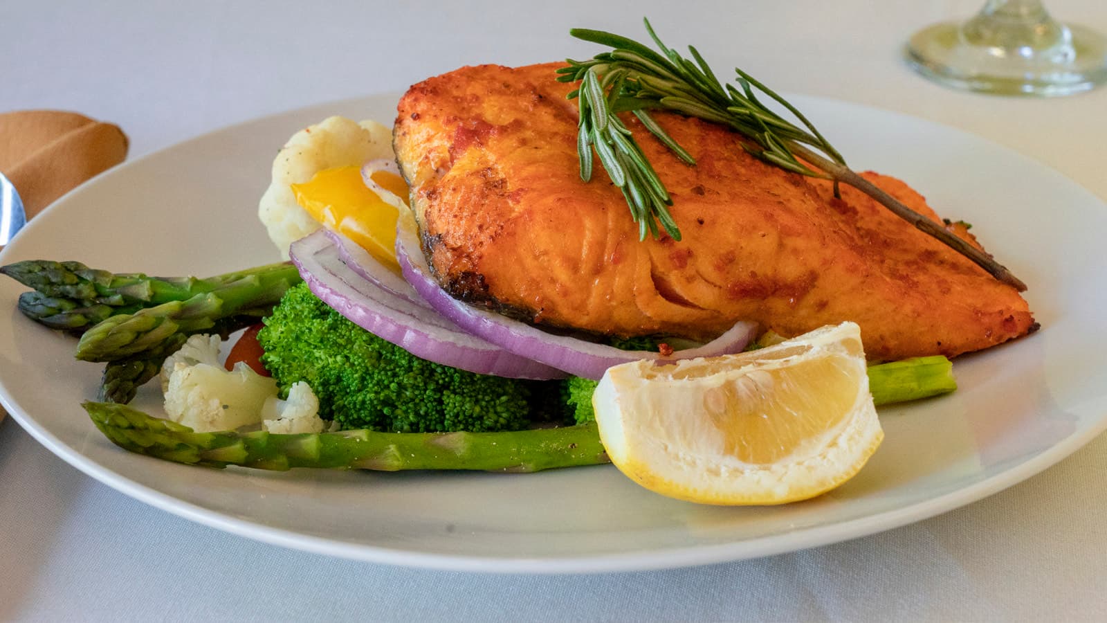 Tandoor salmon plated with seasonal garnish